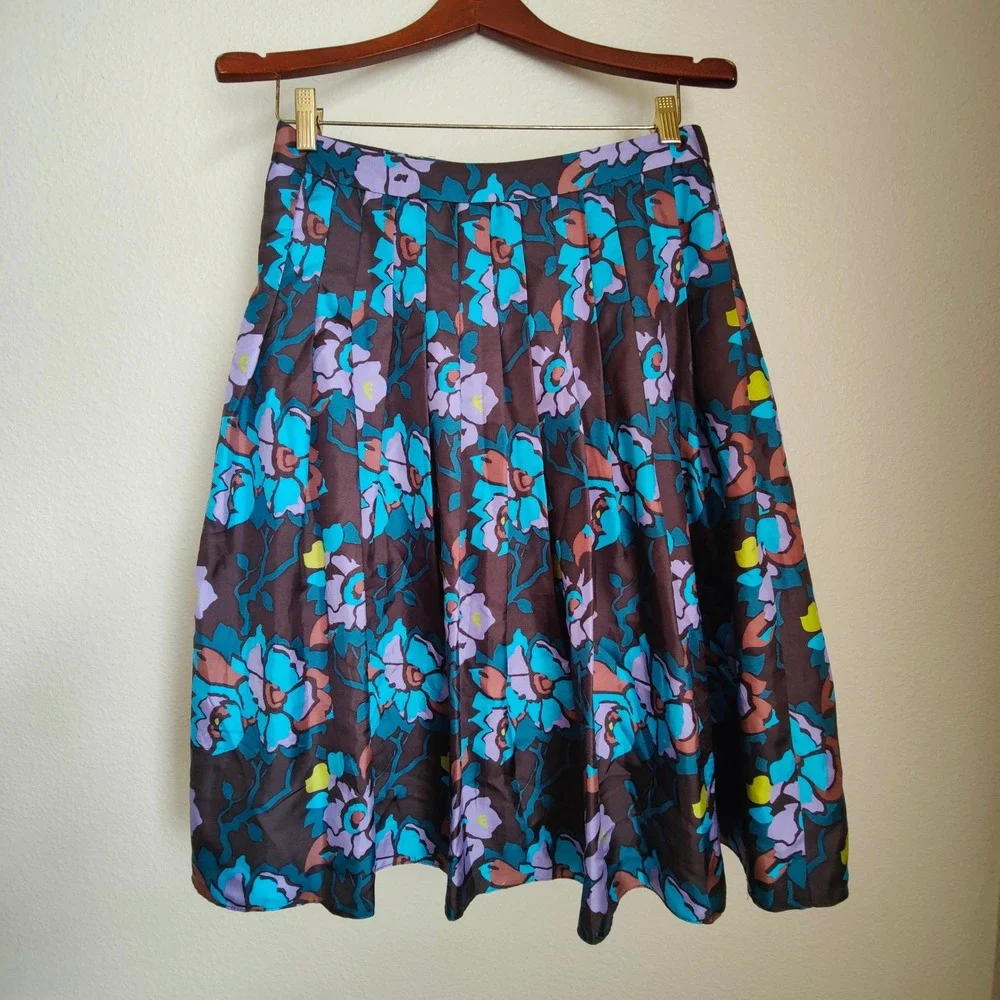 VTG Saks Fifth Avenue 100% Silk Pleated Floral Midi Skirt USA Fairy Whimsy 2